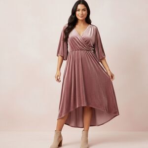 Soft Surroundings Velvet Midi Dress Pink Whimsical Coquette Girly Womens sz XL